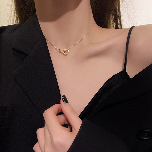 Collar con colgante de doble corazón para mujer