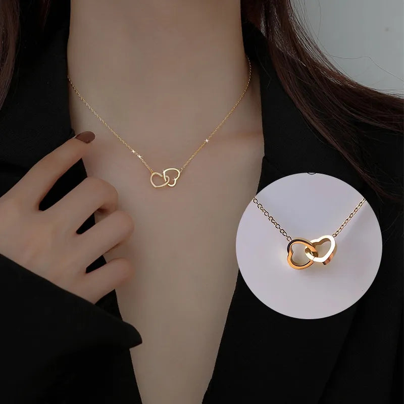 Double Heart Pendant Necklace for Women