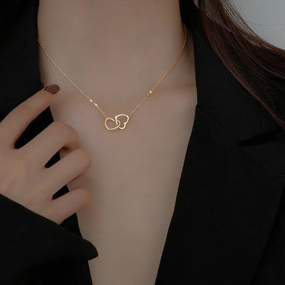 Double Heart Pendant Necklace for Women