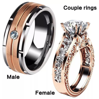 Rose Gold Zircon Couple Rings