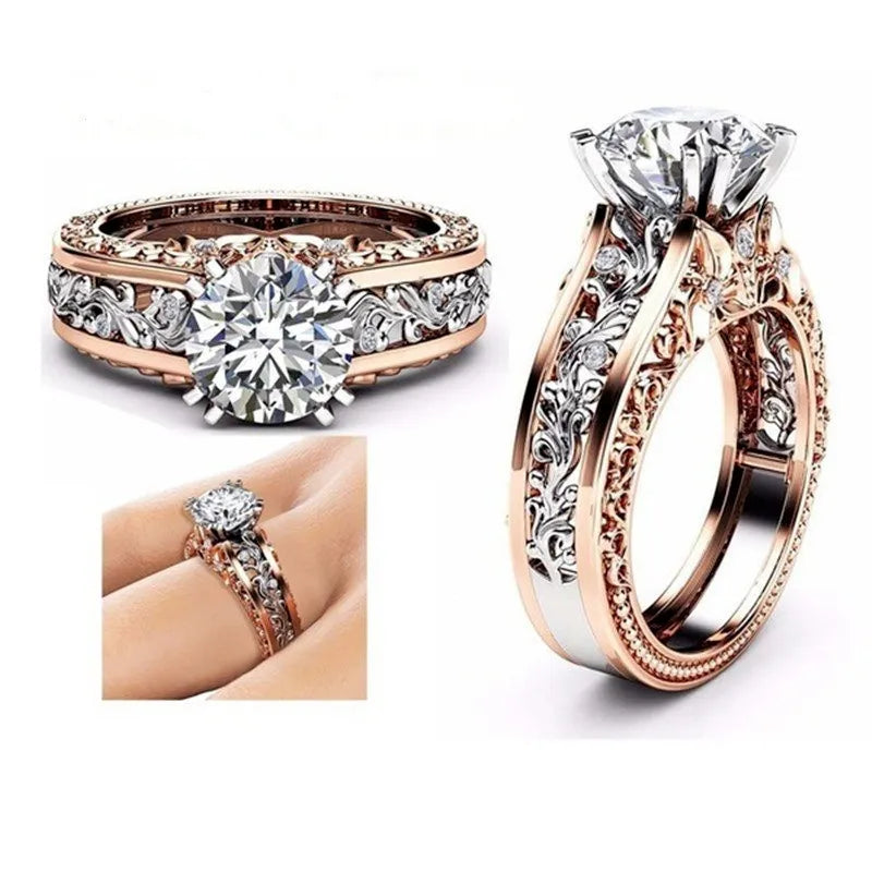 Rose Gold Zircon Couple Rings