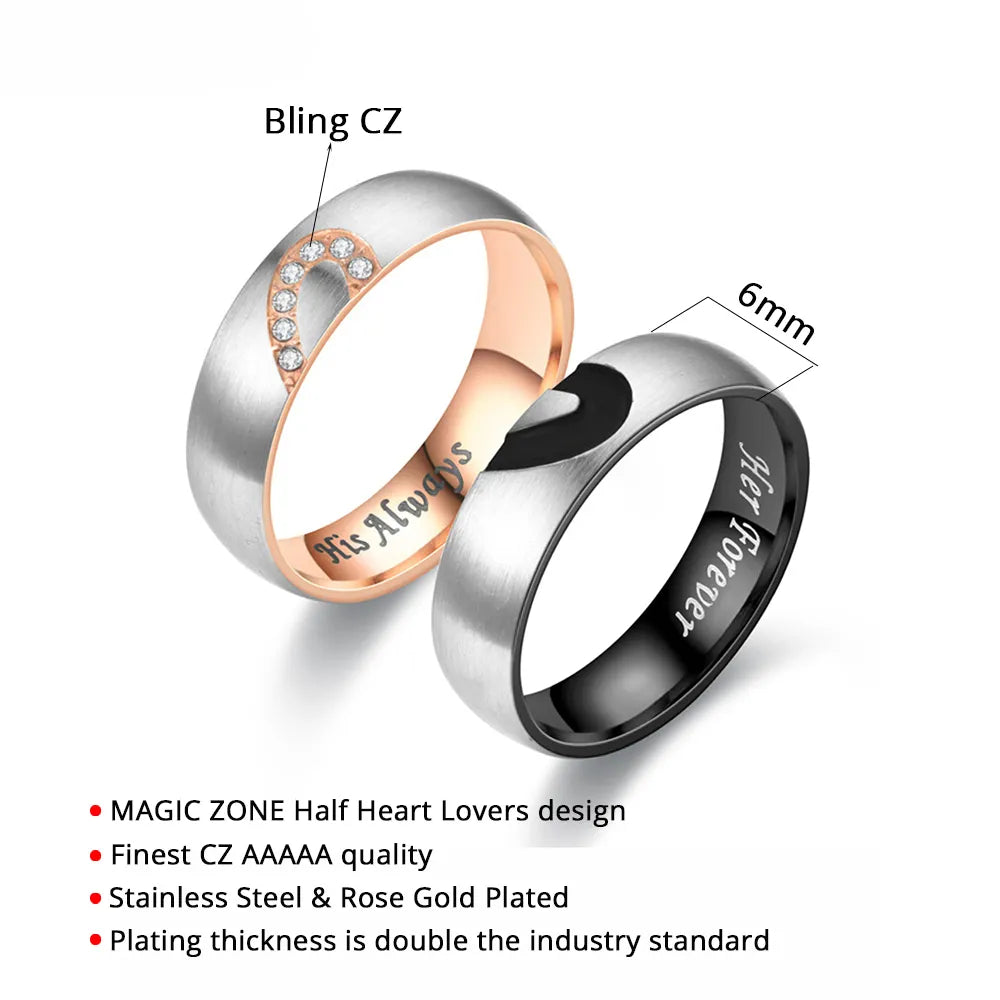 Rose Gold Heart Couple Rings